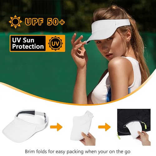 GADIEMKENSD Foldable Sun Visor Hat UPF 50+ Lightweight Adjustable - color: White