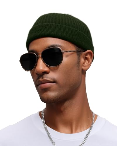 vidsel Thin Wool Fisherman Beanie for Men Short Knit Cuff Trawler Watch Hat - color: 1pcs-army Green