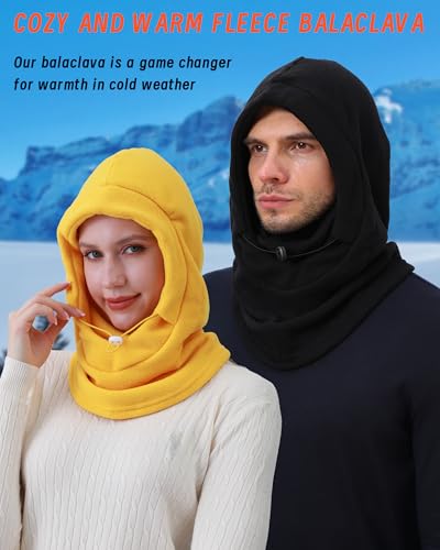 Fleece Balaclava Ski Mask Winter Face Mask for Women Men Thermal Hooded Scarf Face Cover for Cold Weather - color: Orange-yellow