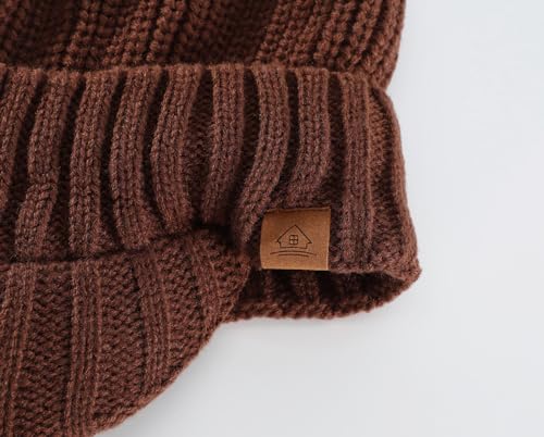 Home Prefer Men's Winter Hat Thick Knit Beanie Cap with Visor Newsboy Beanie Hat - color: Walnut