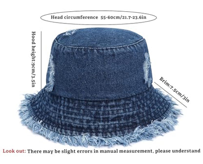 Denim Bucket Hat for Women Ripped Sun Hat Outdoor Cap - color: Dark Blue
