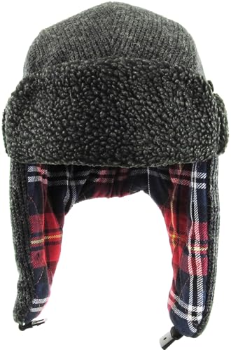 Wool Blend Aviator Trapper hat Trooper Ear Flaps Ushanka Eskimo Russian Warm Winter Cold… - color: Dark Gray Plaid Lining