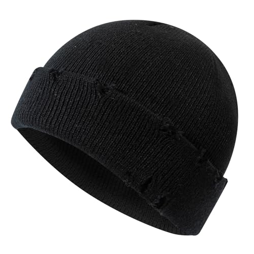 Frayed Knit Hat Winter Beanie for Men Women Hip-hop Slouchy Ripped Knitted Hat Unisex Skull Caps Ski Hat Watch Caps - color: Mg-zzm24pd38-black