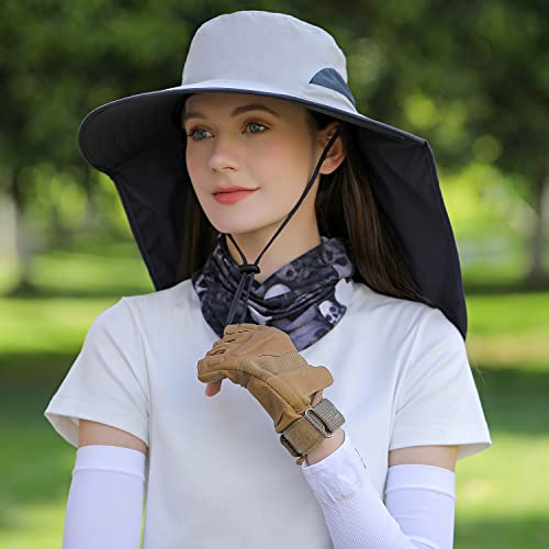 HUAMULAN Women Men Wide Brim Sun Hat Hiking Fishing Hats with Neck Flap - color: Hyp011-qianhui