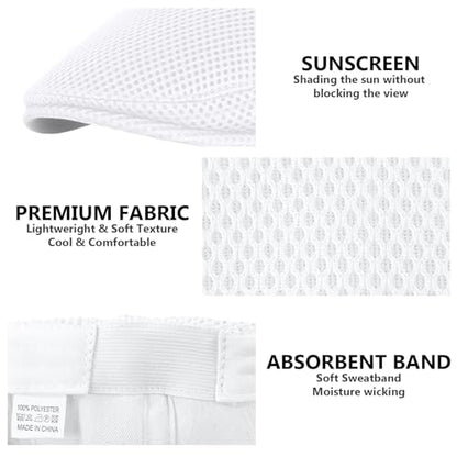 meioro Men's Mesh Flat Cap Summer Breathable Newsboy Hats Beret Ivy Cap Gatsby Irish Cabbie Driving Hat Full Head Wrap - color: White