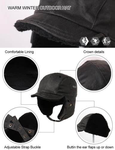 Comhats Aviator Hat Faux Leather Pilot Cap Oversize Adult Men Winter Trapper Hunting Hat 56-66CM - color: Brown, size: X-Large