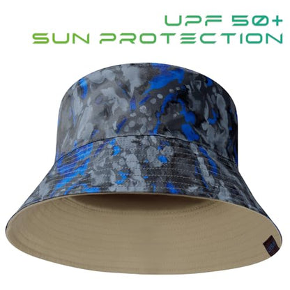 UPF 50+ Reversible Sun Hat - color: Khaki/Blue&grey Camo, size: Large