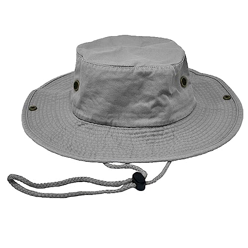 Glory Max Washed Cotton Bucket Hat with Chin Strap Fishing Sun Safari Boonie Cap - color: Gray, size: Small-Medium