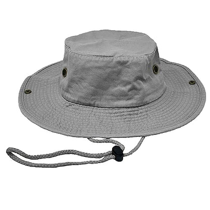 Glory Max Washed Cotton Bucket Hat with Chin Strap Fishing Sun Safari Boonie Cap - color: Gray, size: Small-Medium
