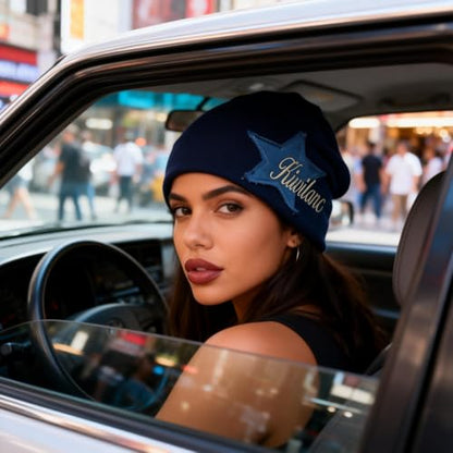 Y2K Slouch Hat Star Beanie Hat Grunge Accessories Winter Warm Cap Retro Design Knit Beanie for Women Men - color: Dark Blue