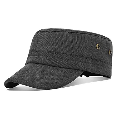 BOTVELA Men Women Cotton Cadet Army Cap Military Flat Hat - color: Black