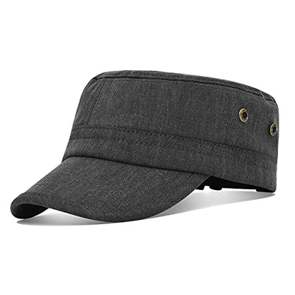 BOTVELA Men Women Cotton Cadet Army Cap Military Flat Hat - color: Black