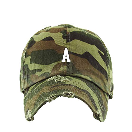 A Initial Letter Vintage Baseball Cap Embroidered Cotton Adjustable Distressed Dad Hat - color: Camo