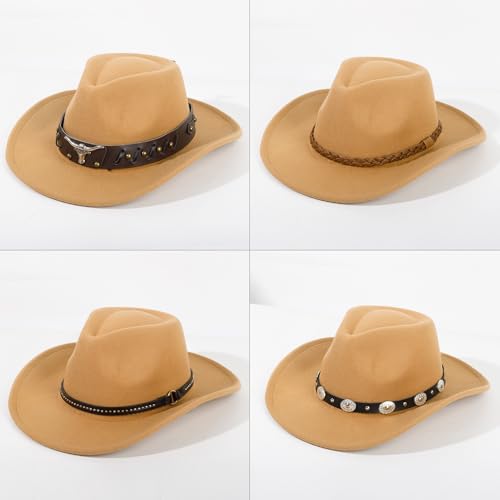2 Pack Western Cowboy Hats for Women Men 2 Different hat Bands - color: Q Black+camel