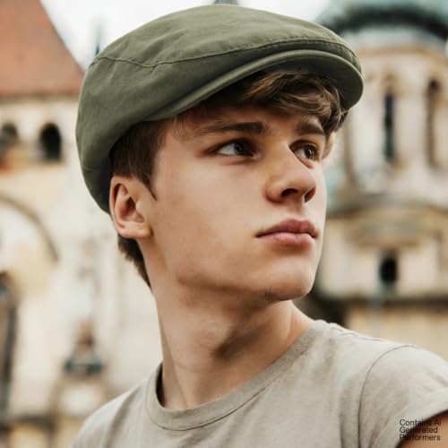 Classic Solid Flat Cap Newsboy Hats for Men Retro Cabbie Driving Adjustable - color: C06 Army Green With Mesh Lining