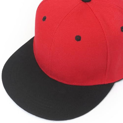 Snapback Hat Flat Bill Visor Hats Adjustable Hip Hop Baseball Cap for Women Men - color: Red Black