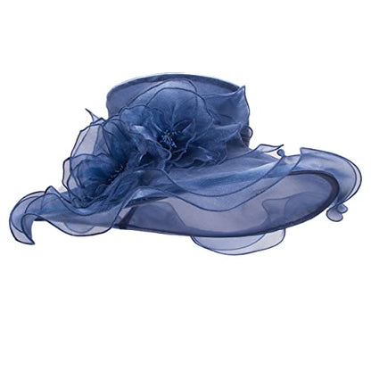 Lawliet Womens Dressy Wide Brim Church Wedding Occasion Sun Hat A613 - color: Navy Blue