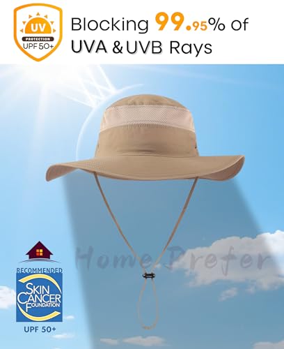 Home Prefer UPF 50+ Men's Sun Hat Wide Brim Bucket Hat UV Protection Hat for Mens Womens Beach Safari Gardening Golf Fishing - color: Dark Khaki