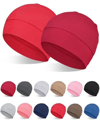 FocusCare 2Pcs/4Pcs 100% Viscose Beanies for Men Women Helmet Liner Lightweight Sleeping Cap for Chemo Hair Loss - color: Red & Burgundy