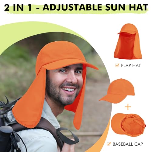Tirrinia Wide Brim Sun Hat with Neck Flap for Men & Women - color: Orange