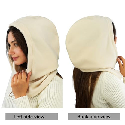Fleece Balaclava Over Helmet - Warm Helmet Ninja Hood - Snowboard Hooded Hat Neck Gaiter Ski Mask - color: Sand, size: One Size