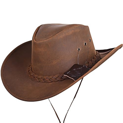 Leather Cowboy hat for Men & Women Durable Handcrafted Lightweight Shapeable Western Hats for Men - size: X-Large