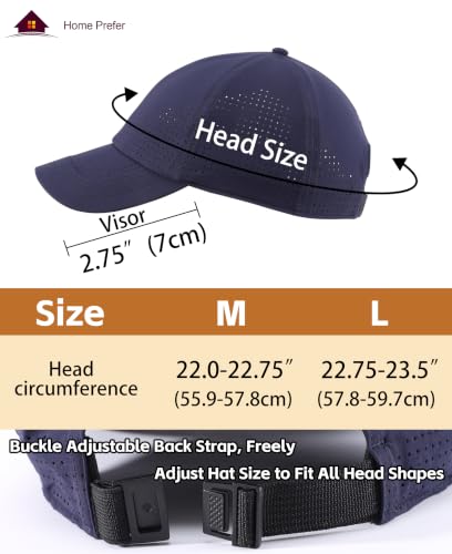 Home Prefer Mens Womens UPF50+ Sun Hat Athletic Adjustable Baseball Cap Quick Dry UV Protection Workout Running Golf Hat - color: Navy Blue, size: Large
