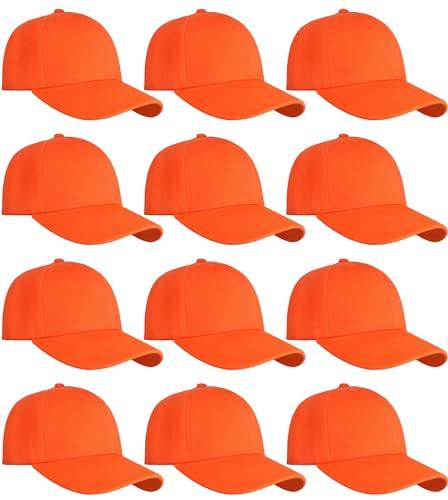 Falari Wholesale Bulk Lot 12-Pack Baseball Cap Adjustable Size Plain Blank Solid Color - color: Orange