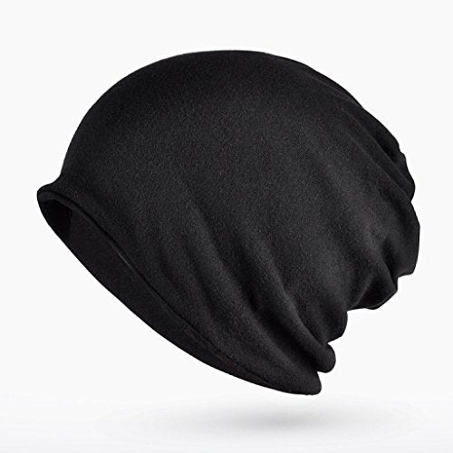 Jeelow Cotton Slouchy Open Top Beanie Hat 2 Pack - color: Black + Red Grey