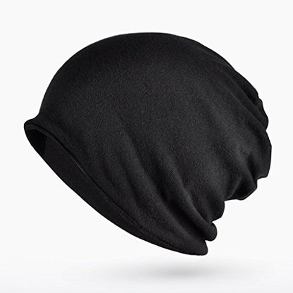 Jeelow Cotton Slouchy Open Top Beanie Hat 2 Pack - color: Black + Red Grey