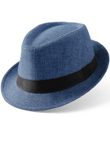 BABEYOND Men's 1920s Short Brim Trilby Fedora Hat - color: A-blue