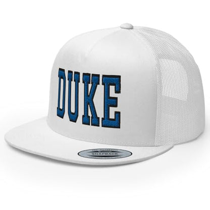 NG Duke Flat Bill Embroidered Trucker Hat High Crown Adjustable Cap - color: White