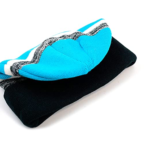 Winter Knit Beanie Hat with Pom Pom – Warm Cuffed Slouch Ski Cap for Men & Women - color: 2.black and Turquoise
