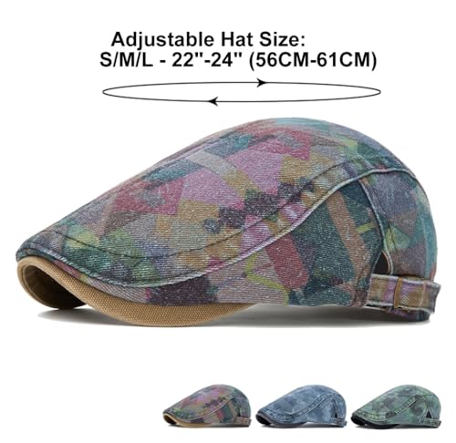 Quanhaigou Unisex Denim Newsboy Hats Flat Ivy Gatsby Cabbie Driving Berets Hat Cotton Dad Cap for Men Women - color: Camo Green