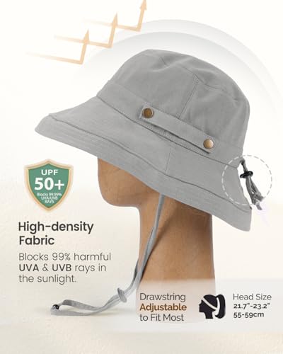 Sun Hats for Women, Wide Brim Beach Hat, Linen Cotton, UPF 50+, Breathable Packable, Gardening Hiking Travel - color: Grey