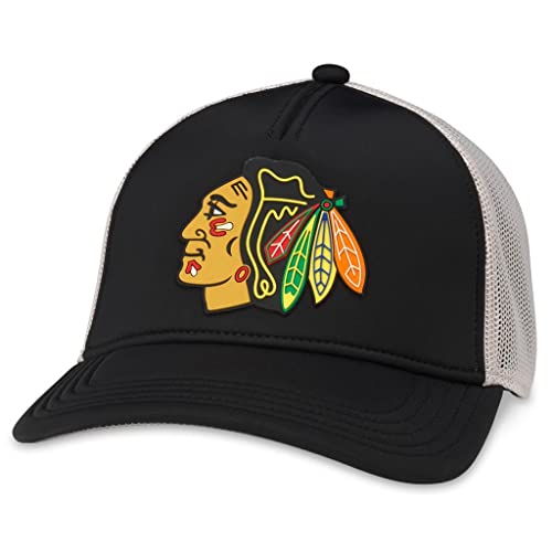 AMERICAN NEEDLE Valin Officially Licensed NHL Hockey Team Adjustable Snapback Baseball Trucker Hat, Valin Collection - color: Riptide Valin Ivory/Black (Chicago Blackhawks)