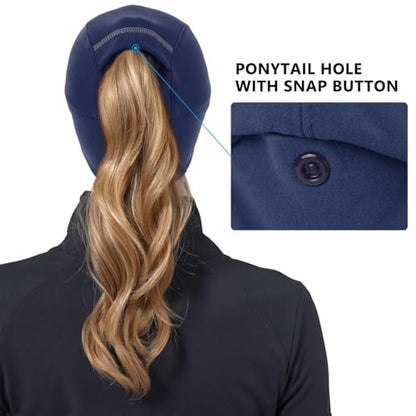GADIEMKENSD Women's Winter Reflective Fleece Ponytail Hat with Drop Down Ear Warmer - color: Navy, size: 7-7 1/8