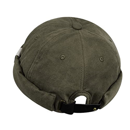 Croogo Cotton Brimless Hat for Men Rolled Cuff Docker Cap Casual Worker Hat - color: M-ct84-olive Green