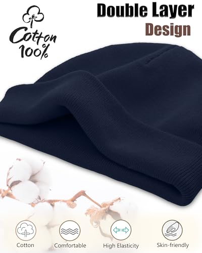 100% Cotton Beanie Hat Cuffless Beanies Warm Knit Winter Skull Cap - color: 1pcs-navy Blue