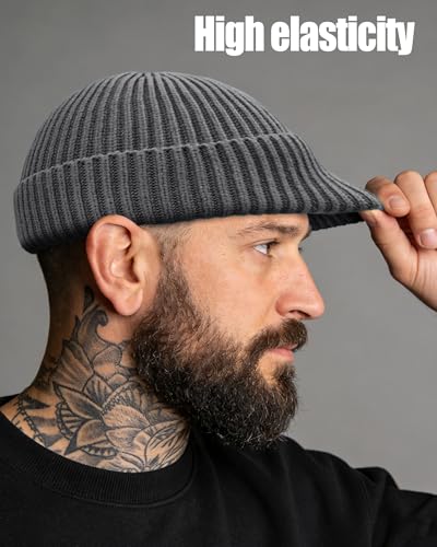 Wool Fisherman Beanies for Men Knit Fall Winter Beanie Hat Skull Cap - color: Smoky Gray