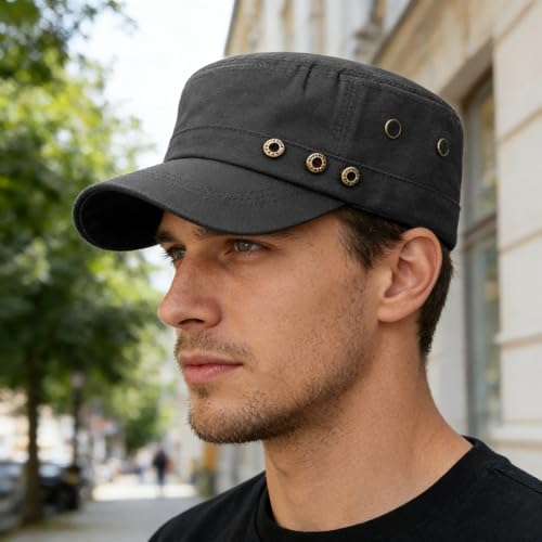 Men's Military Cadet Hat Flat Top Newsboy Cap - color: A - Grey