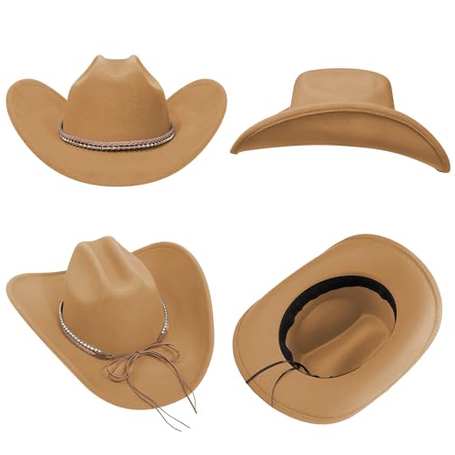 Cowboy Hats for Women and Men with Wide Brim Felt Western Hats for Cowgirls and Cowboys - color: Camel
