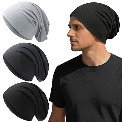 Qearl 3 PCS Slouchy Beanie, Cooling Skull Caps Cycling Sport Caps for Men