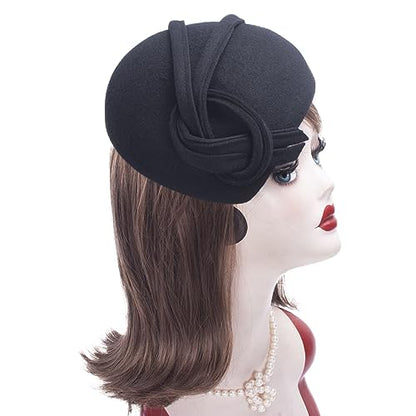 Lawliet Black Teardrop Women Felt Fascinator Tam Beret Casque Cocktail Hat A572 - color: Black