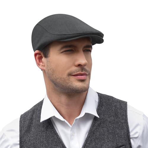 KUJUHA Men's Newsboy Cap Cotton Flat Ivy Gatsby Newsboy Hat Driving Hat Irish Cabbie Hunting Caps Winter Hat - color: Ba_darkgrey, size: Medium