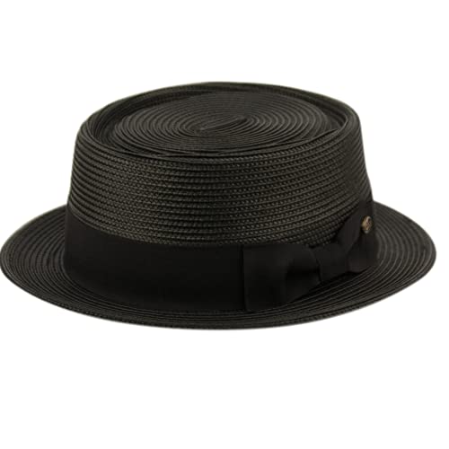Men's Fancy Summer Straw Pork Pie Derby Fedora Upturn Brim Hat - color: F2811black, size: Small-Medium