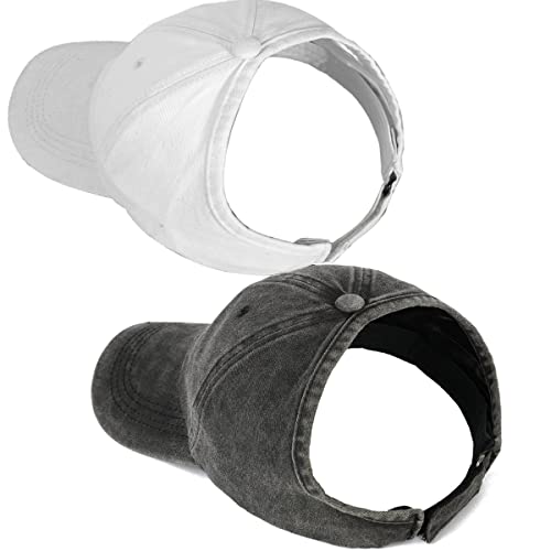 2 Pack Backless Cap for Women Natural Curly Hair Hat Baseball Cap Afro Puff Ponytail Hat - color: Black+white