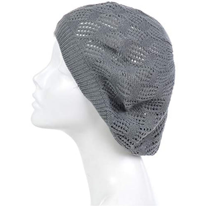 an Womens Crochet Hat Flower Beanie Beret Fashion Accessory Lightweight Knit Cap - color: 5119-charcoal