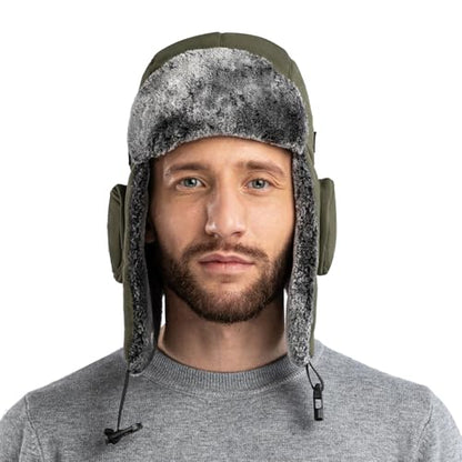 Men Winter Bomber Wool Ear Flap Russian Hat Women Warm Fleece Waterproof Trapper Ushanka Cap Outdoor Ski Hunting Teen - color: Army Green