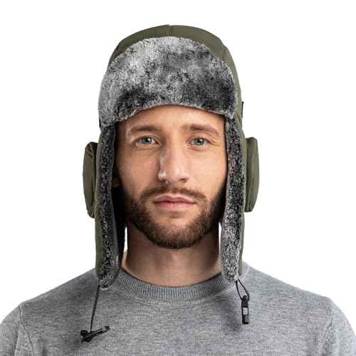 Men Winter Bomber Wool Ear Flap Russian Hat Women Warm Fleece Waterproof Trapper Ushanka Cap Outdoor Ski Hunting Teen - color: Army Green